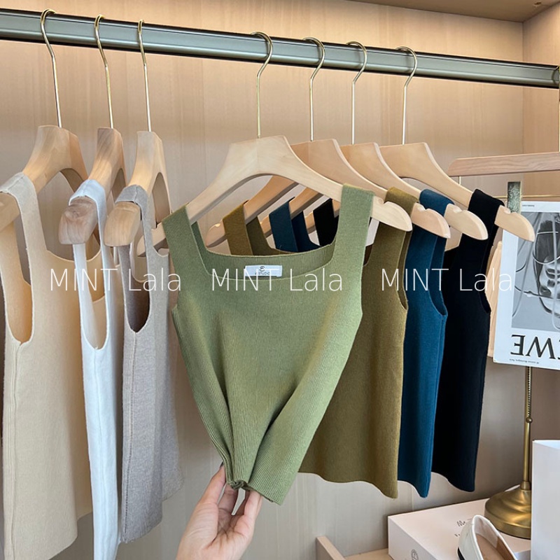 Áo 2 Dây Croptop Bản To Vải Len Cổ Vuông Nhiều Màu - HQC