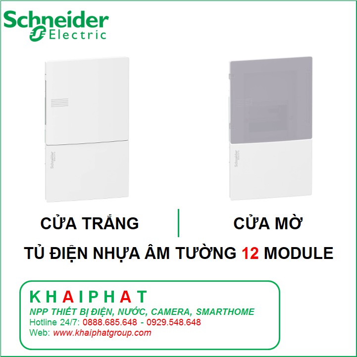 TỦ ĐIỆN NHỰA ÂM TƯỜNG 12 ĐƯỜNG MODULE TÉP MCB MIP22112T CỬA TRẮNG, MỜ SCHNEIDER CHỈNH HÃNG GIÁ RẺ - KHẢI PHÁT ELECTRIC