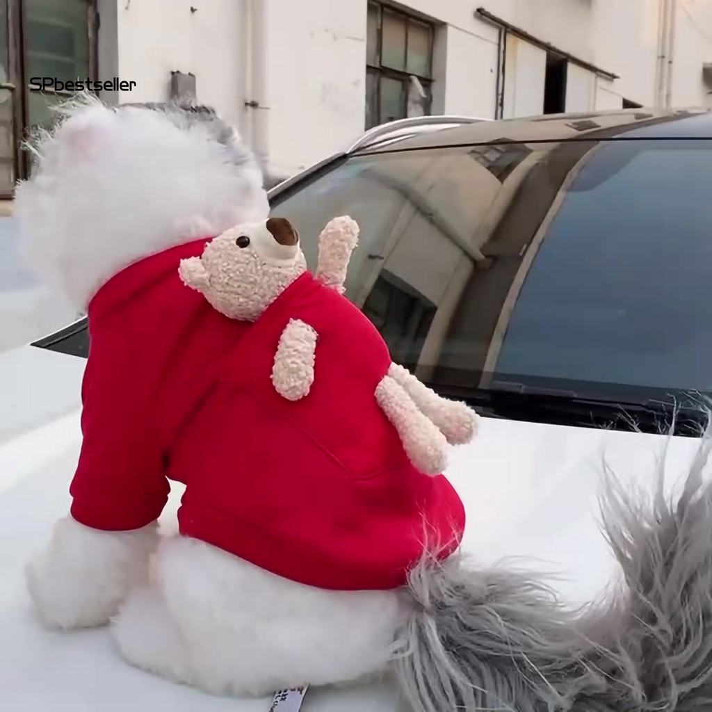 Áo Len Chui Đầu Hình Gấu Giữ Ấm Mùa Đông Mừng Năm Mới Cho Cún Cưng