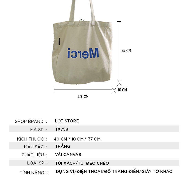 Túi tote vải mềm trơn đeo chéo canvas giá rẻ LOT STORE TX758