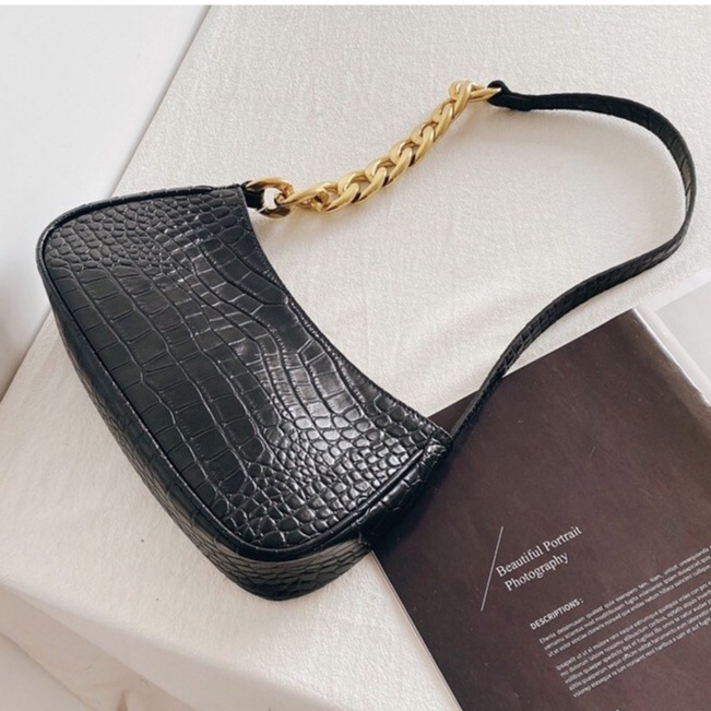 Túi đeo chéo, túi kẹp nách nữ đeo vai dây da phối xích phong cách Hàn Quốc kèm