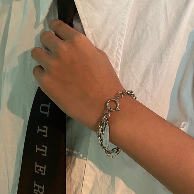 Vòng Tay Mặt Chữ Bằng Thép Titan Thời Trang Hàn Quốc Đơn Giản 23541