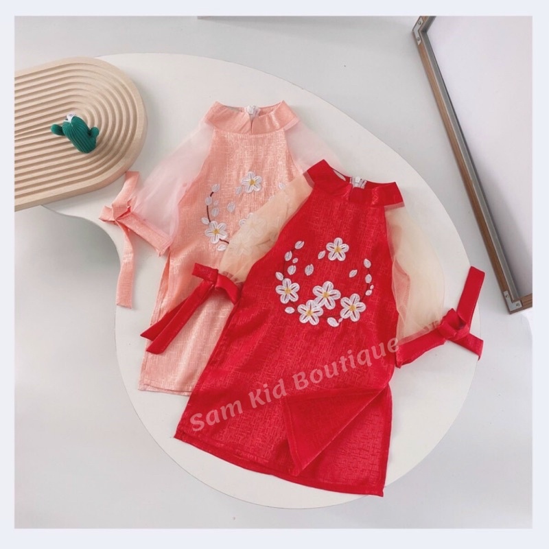 Áo Dài Tết 2022, Áo Dài Cách Tân Kèm Chân Váy Siêu Xinh Cho Bé Gái 8 -18kg