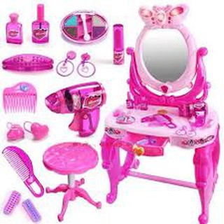 (GIẢM MẠNH) Bộ đồ chơi trang điểm dành cho bé gái có gương soi như thật dùng pin phát nhạc có đèn kèm ghế ngồi nhiều món
