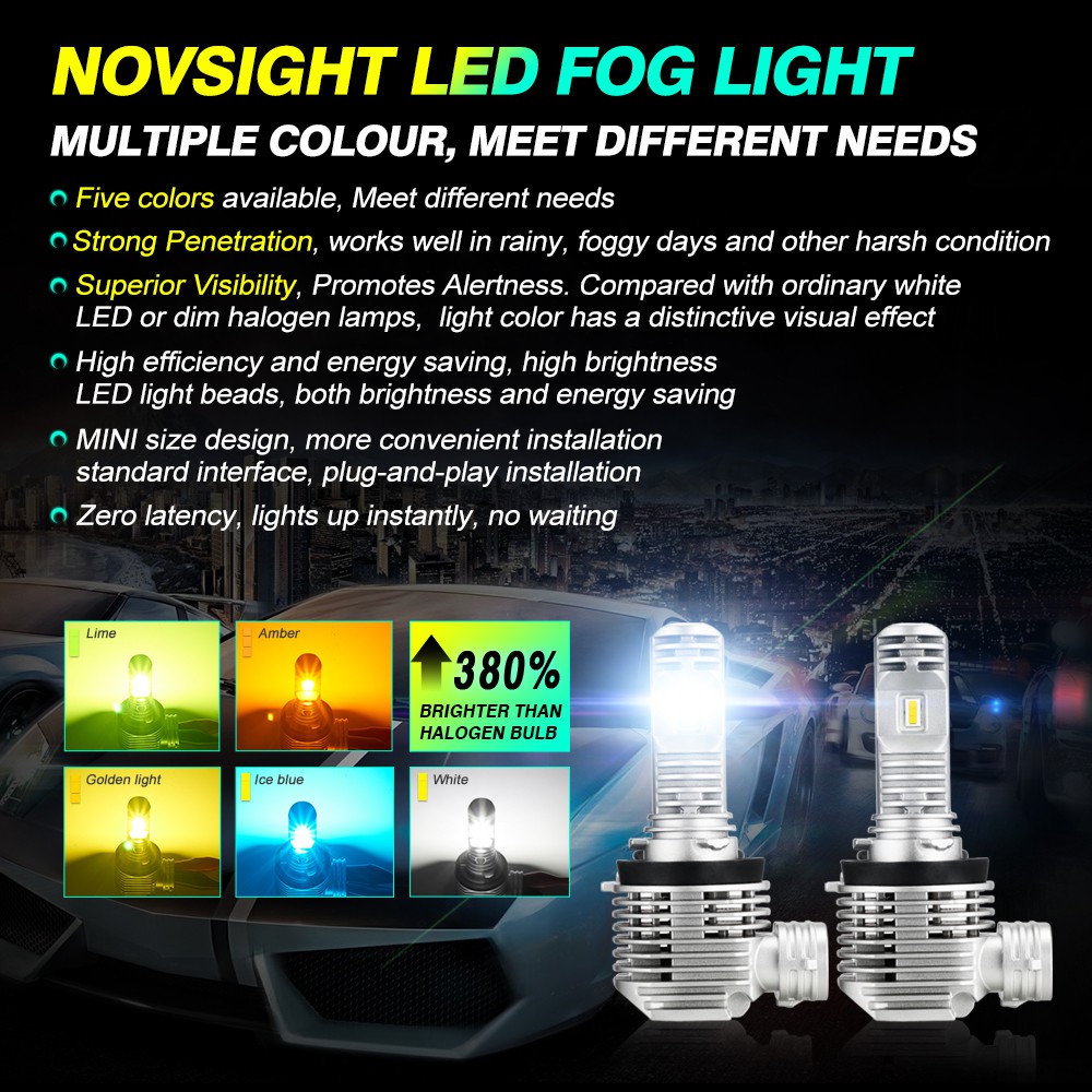 Đèn Pha Sương Mù NovSight N36 H11 H9 H8 12000LM 50W 2400K 2700k 3200K 9000K 6000K Cho Xe Hơi