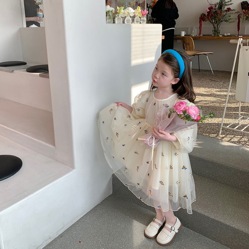 Đầm Công Chúa Tay Dài Cổ Tròn In Họa Tiết Hoa Mùa Hè Hàn Quốc Cho Bé Gái Se7en