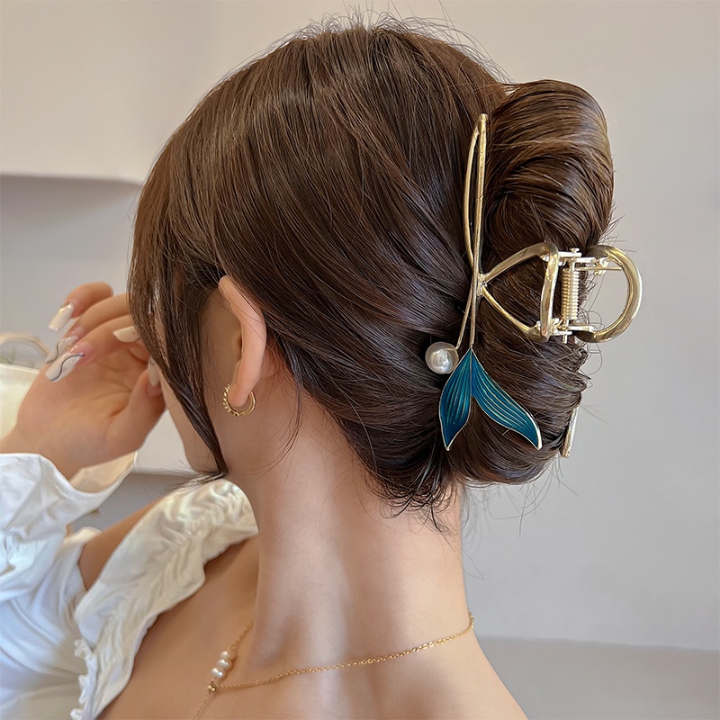 Kẹp Tóc Hình Cá Mập Đính Ngọc Trai Giả Bằng Kim Loại Cho Nữ