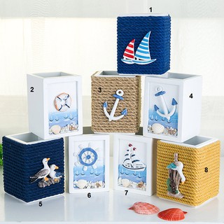 Hộp bút giỏ để bút trang trí hình vuông 9cm  - Decor đồ trang trí theo phong cách biển Địa Trung Hải