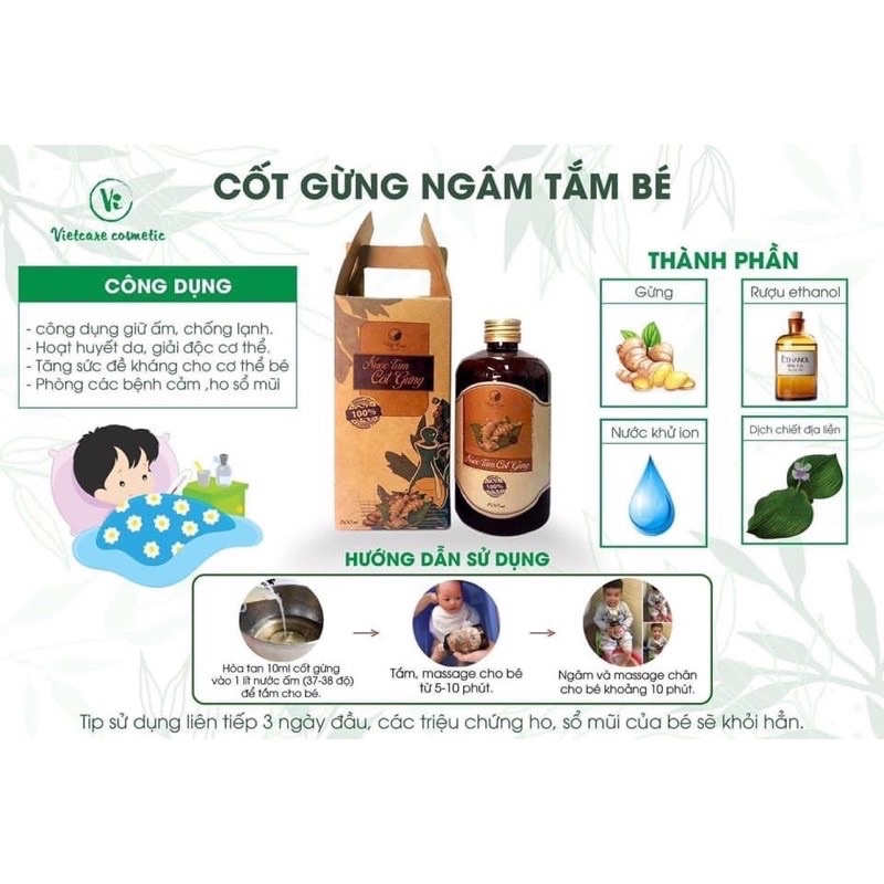 NƯỚC TẮM, NGÂM CHÂN CỐT GỪNG NANO TRÀM TRÀ VIETCARE CHAI 500ml