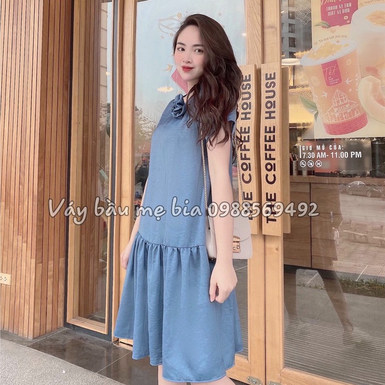 Váy bầu bigsize - Đầm bầu thiết kế GuMe màu Ghi Đá kèm Hoa Ngực dáng đuôi cá size từ 40-100kg MB144 - kèm ảnh thật