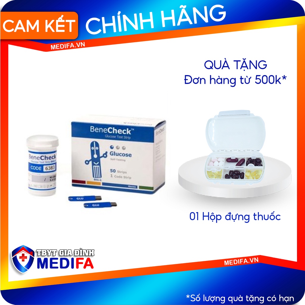 Hộp 50 Que Thử Đường Huyết Glucose Benecheck Plus Chính Hãng Đài Loan