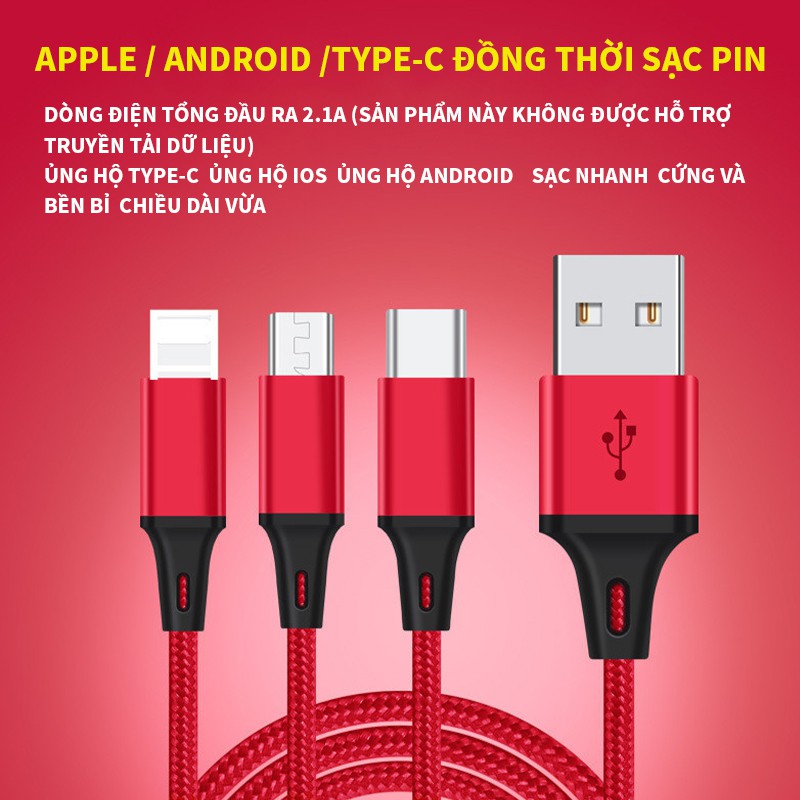 một dây ba giao diện đa chức năng dây sạc nhanh sạc Apple Android type-c dùng chung cho xe ô tô