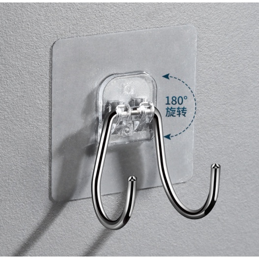 Móc Dán Tường Siêu Dính INOX, Móc Đôi Treo Kéo BEECOOK Cho Nhà Tắm Đa Năng