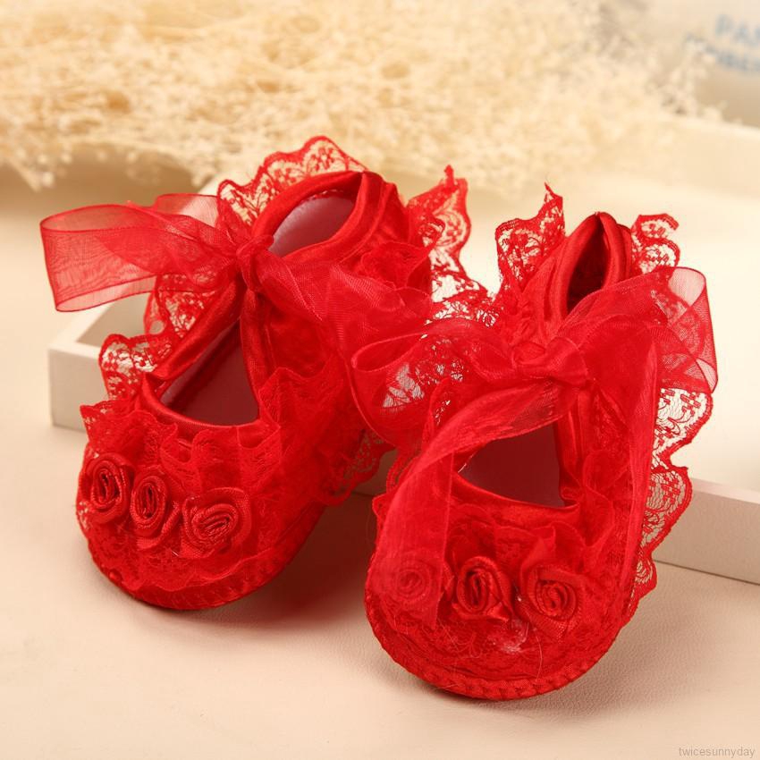 Giày tập đi đế mềm phối ren dễ thương tùy chọn màu sắc dành cho bé gái