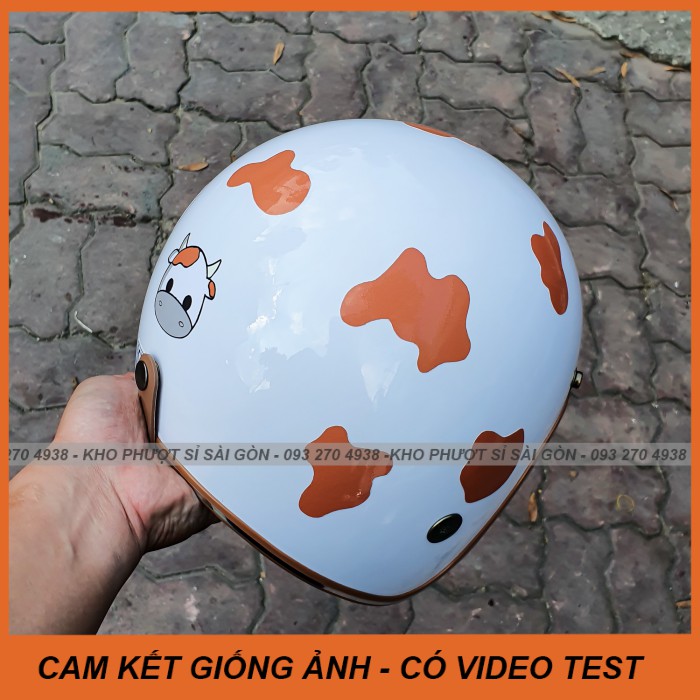 GIỐNG ẢNH - Nón bảo hiểm 3/4 bò sữa trắng lót nâu đốm nâu đi phượt - đi chơi siêu dễ thương - mũ 3/4 bò sữa giá rẻ độc
