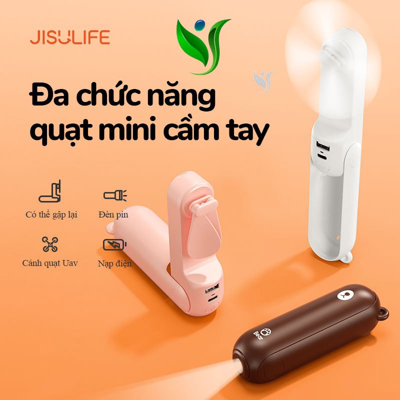 Quạt Mini Cầm Tay Đa Năng Hình Gấu Bear Kiêm Đèn Pin - Sạc Dự Phòng Tiện Dụng Jisulife F8