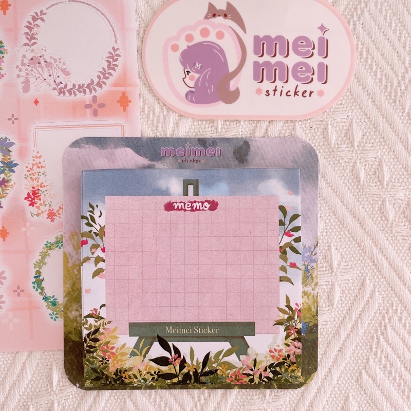 Meimei Sticker - Notepad Flower Garden tập giấy ghi chú và Combo sticker Flower Wreath