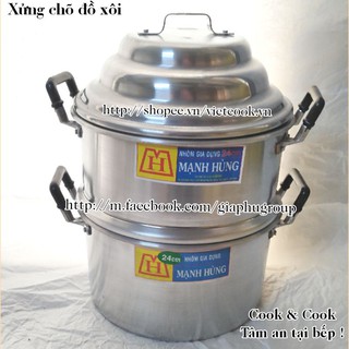 [Chính Hãng] Xửng hấp chõ đồ xôi 1 kg, 2 kg gạo nhôm Mạnh Hùng nấu được 1, 2 cân gạo size 20 cm, 22 cm, 24 cm
