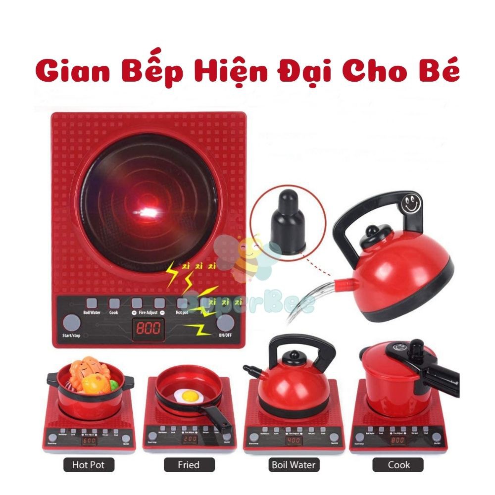 Trọn Bộ Đồ Chơi Nấu Ăn 47 Món Có Bếp Từ Sử Dụng Pin, Đầy Đủ Dụng Cụ, Thức Ăn Nhiều Màu Sắc Y Như Thật Hàng Nhập Khẩu