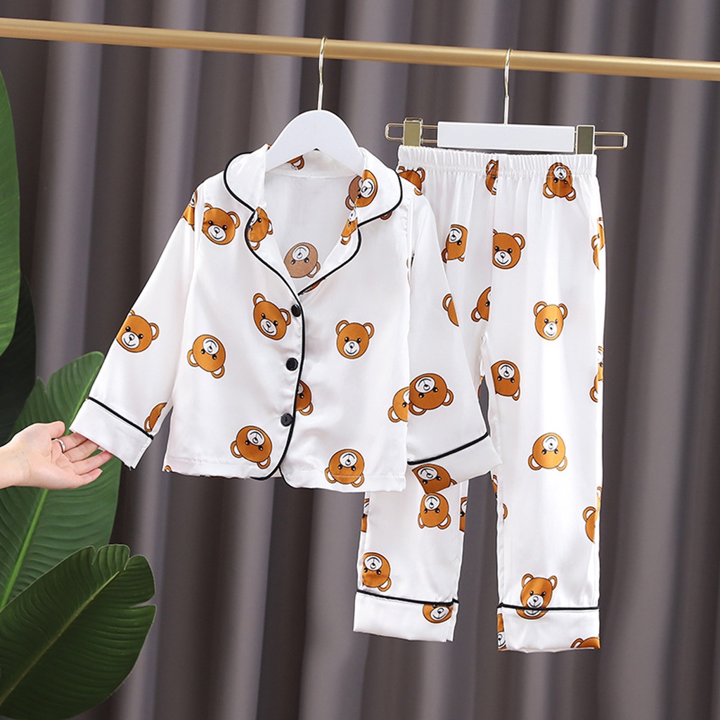 Bộ Ngủ Pijama Lụa In Hình Gấu Cho Bé Trai Bé Mặc Đều Xinh, Bộ Pijama Cho Bé Từ 6-28Kg - LiLa KIDS