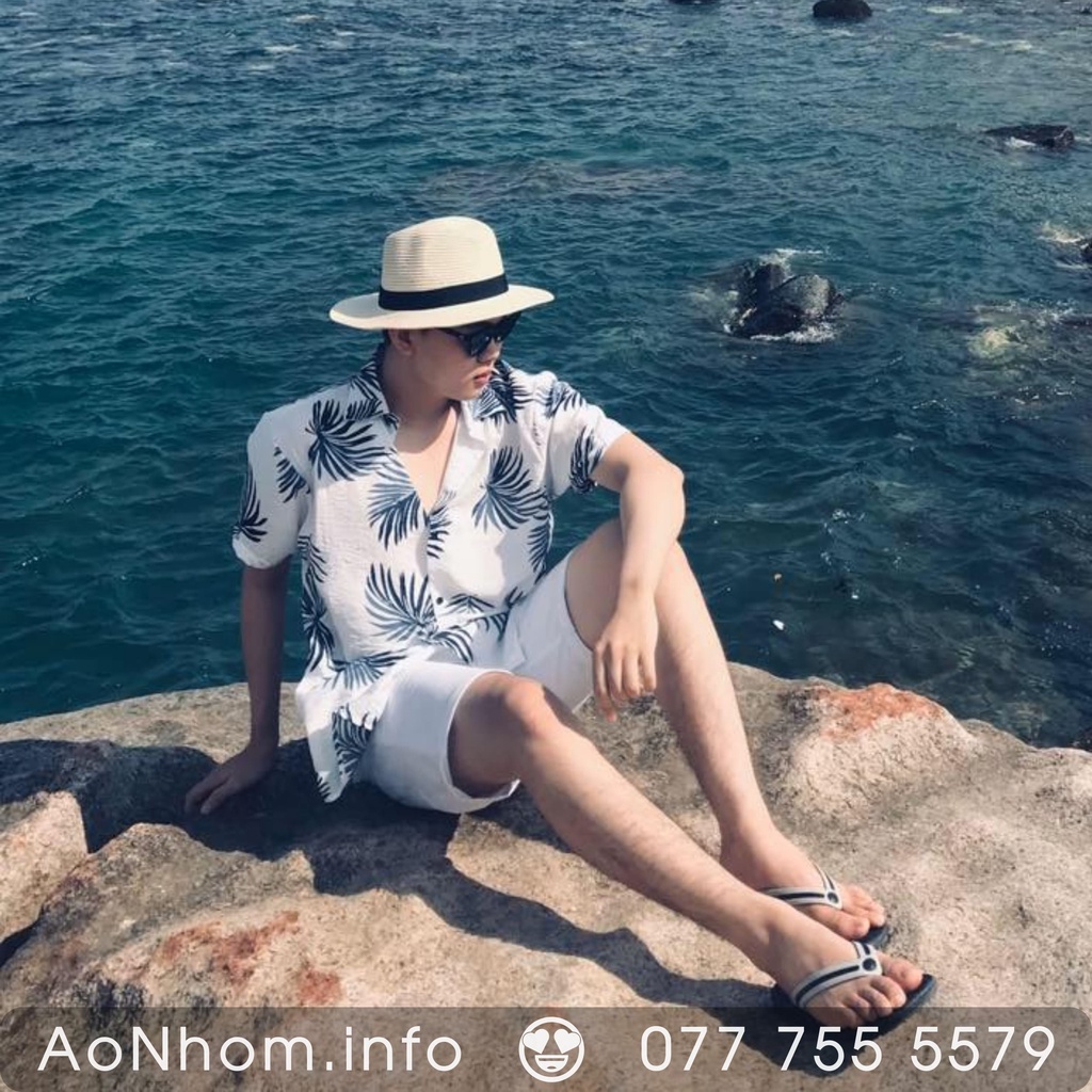 Áo Sơ Mi Hawaii Đi Biển Mềm Mát - Lá Đỏ Lá Xanh - Áo Đôi Đồng Phục Nhóm Lớp Team Building Hoạ Tiết Hoa Lá Trái Cây