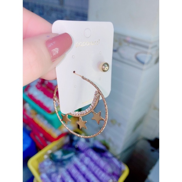 bông tai khoen tròn hình ngôi sao, khuyên tai đính đá sang chảnh