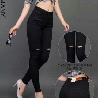 Thời trang nữ Bigsize (55kg-95kg). Quần Jeans đen rách gối co giãn, mềm đẹp hàng dày dặn nha. Bigsize 30-42 😍😍😍😍😍