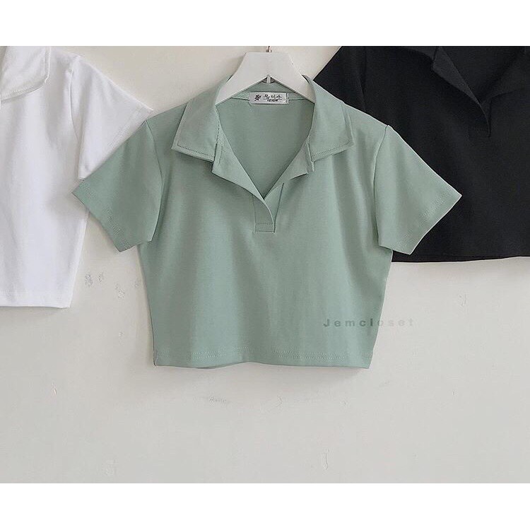 [Mẩu Mới] Áo Croptop Trơn Cổ Bẻ Chất Thun Mềm Mại