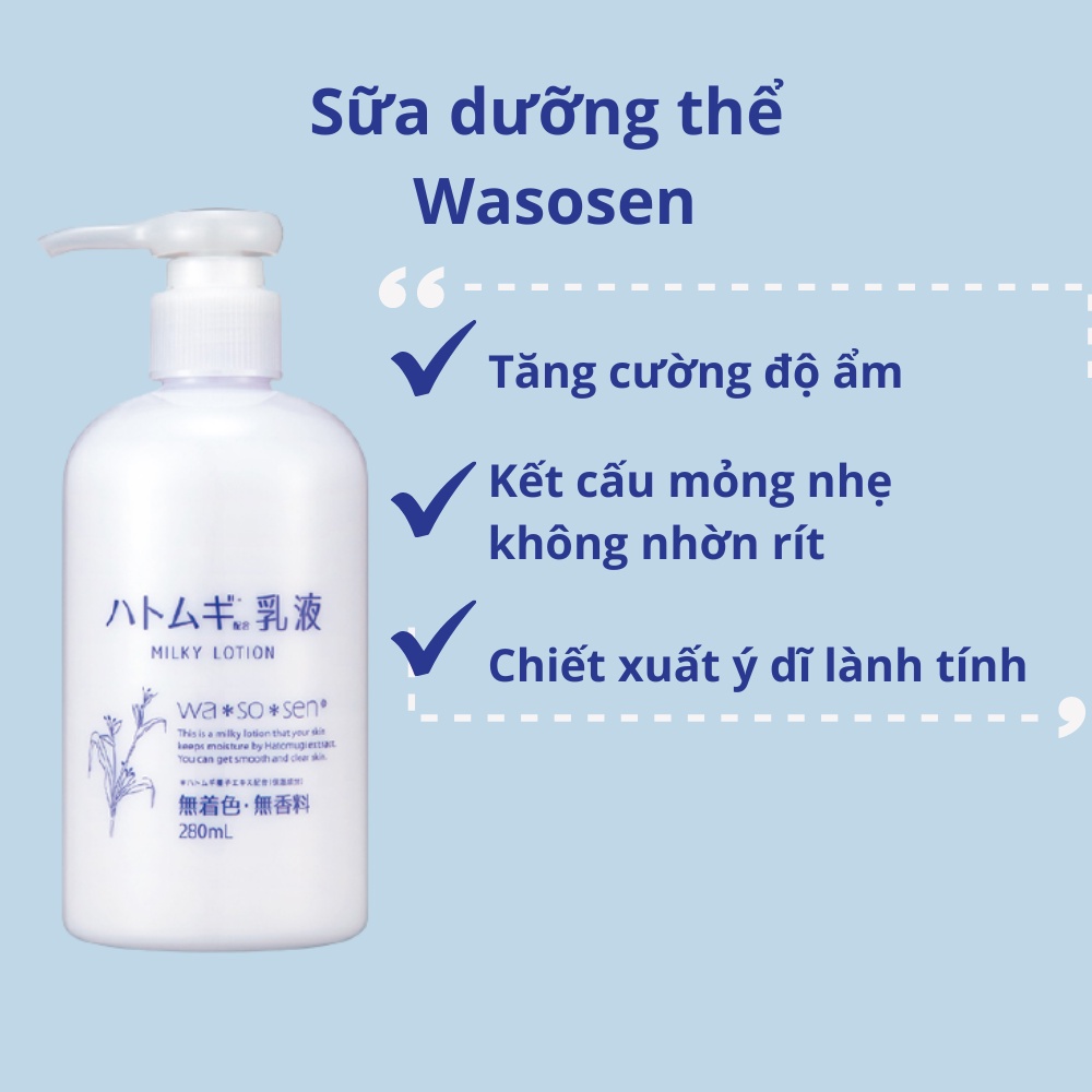 Sữa dưỡng thể chiết xuất ý dĩ Hatomugi Wasosen Milky Lotion 280ml