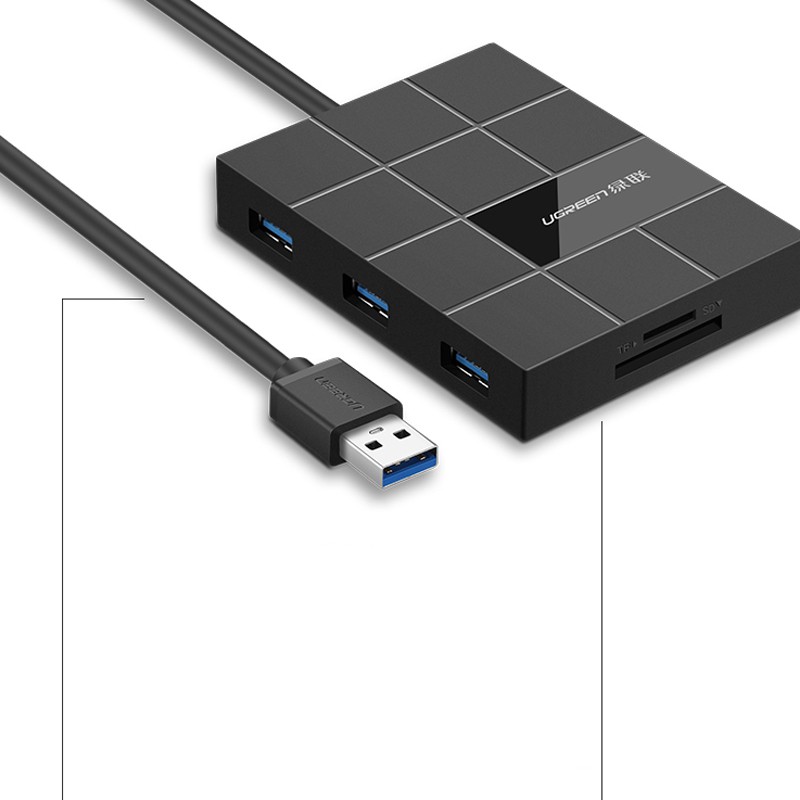 Đọc Thẻ Nhớ SD/TF/CF/MS Và Hub USB 3.0 Ugreen 30846 chính hãng,màu đen