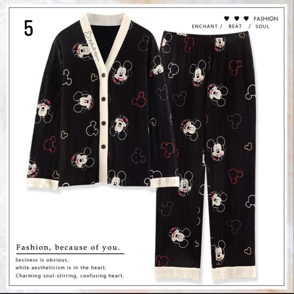 Bộ Ngủ Dài Tay Pyjama Cổ Chữ V 2 Túi Chất Cotton Hàng Đẹp Form Chuẩn Bộ Sau Sinh Chất Đẹp | BigBuy360 - bigbuy360.vn