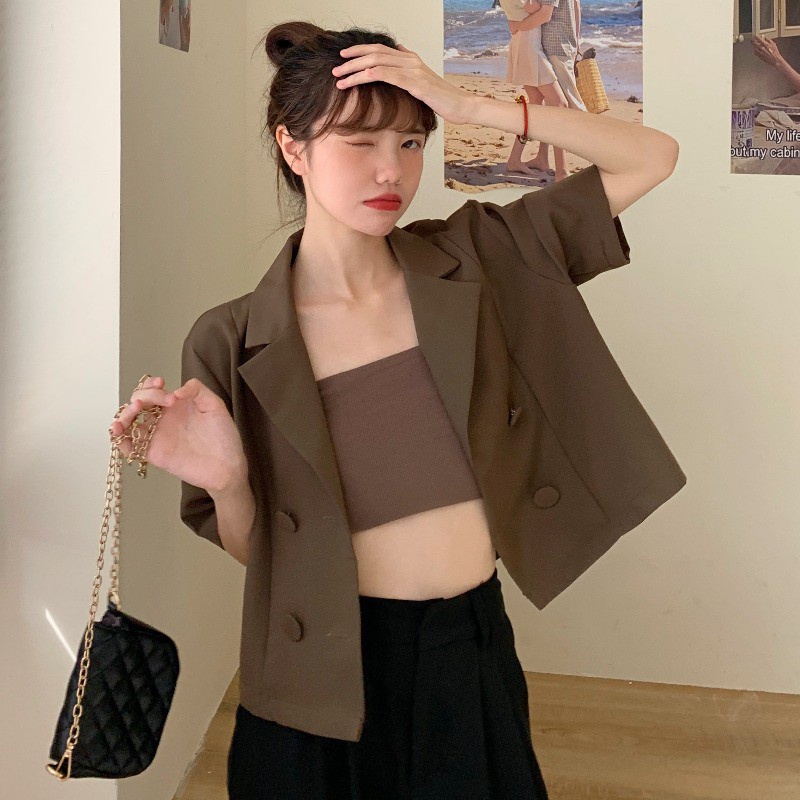 NUZIRO  Áo khoác blazer tay ngắn 3 màu sắc tùy chọn phong cách Hàn Quốc thời trang dành cho nữ