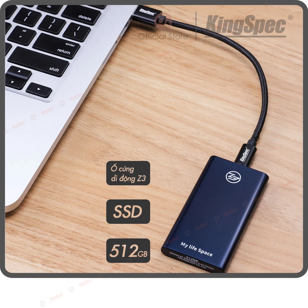 Ổ cứng SSD di động USB 3.1 - TypeC , 512GB / 1TB KingSpec cho PC Laptop | Z3 Series - Hàng Chính Hãng