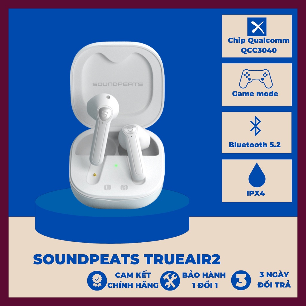 Tai Nghe Không Dây Soundpeats TrueAir2 Bluetooth V5.2 Game Mode QCC3040 Có Đèn Báo Pin - TrueAir 2 2021