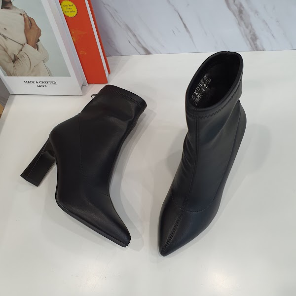 Giày boot nữ da mềm 2021 B SHOES, boot thấp cổ lót nỉ khóa sau, mũi nhọn, kiểu dáng hiện đại hợp thời trang, cao 7p B24