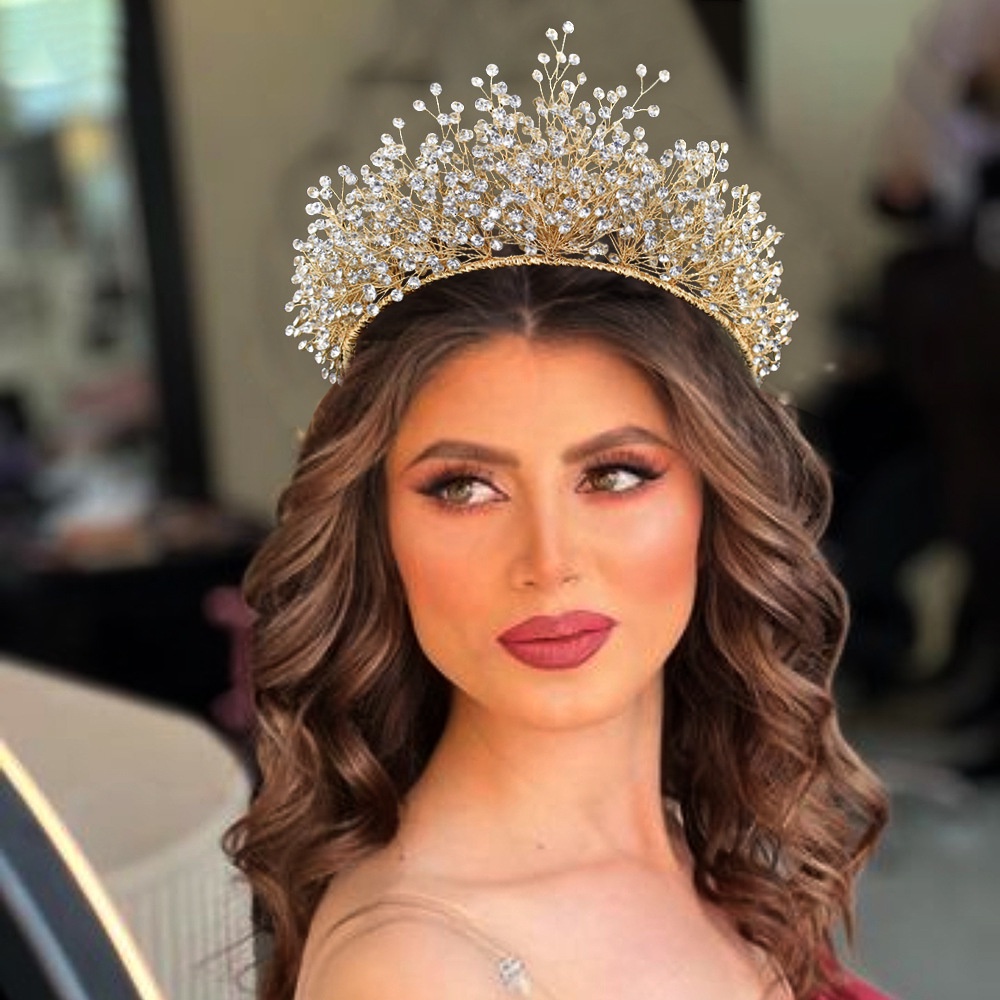 Vương Miện Cài Tóc Đính Đá Nhân Tạo Toàn Diện Cho Cô Dâu