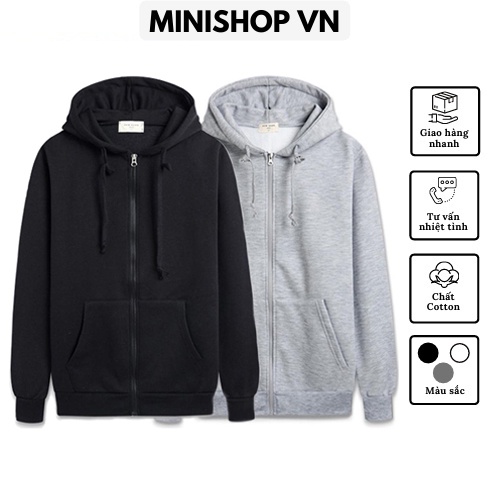 Áo Khoác Chống Nắng Hoodie Nỉ Nam Nữ Áo Khoác Trơn Khóa Zip Chất Nỉ Dày Ấm Form Rộng