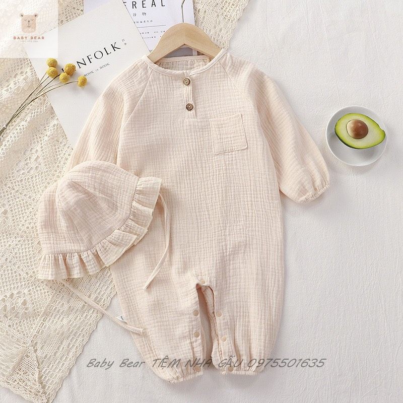 (TẶNG MŨ BÈO) Body Vải Xô  Muslin Màu Nhuộm Hữu Cơ An Toàn Đáng Yêu Cho Bé Gái từ 4-15kg BABY BEAR TIỆM NHÀ GẤU