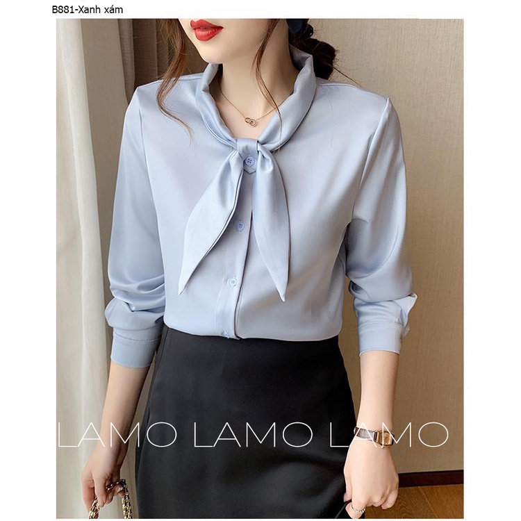 Áo Sơ mi nữ kiểu hàn quốc đẹp Sơmi Công Sở tay dài lụa cổ phối nơ LAMO-B881 | BigBuy360 - bigbuy360.vn