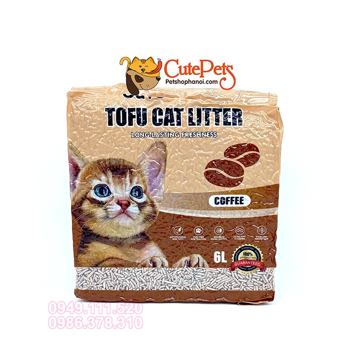 Cát đậu phụ Cute Tabby 6L Tofu Cat Litter đổ được bồn cầu cho mèo - Cutepets