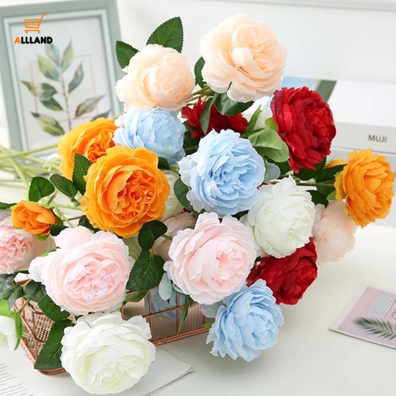 Bó Hoa Mẫu Đơn Giả 3 Đầu Bông Trang Trí Tuyệt Đẹp