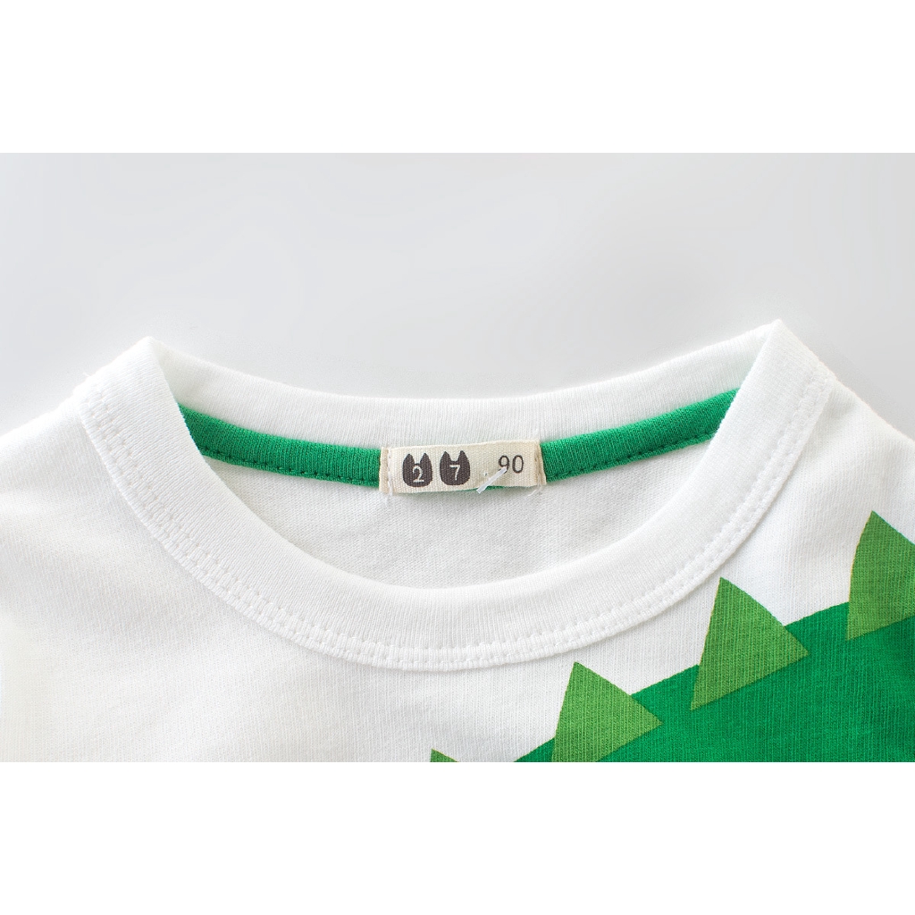 Áo Thun Cotton Tay Dài In Hình Khủng Long Hoạt Hình Giả 2 Món Cho Bé Trai Gái