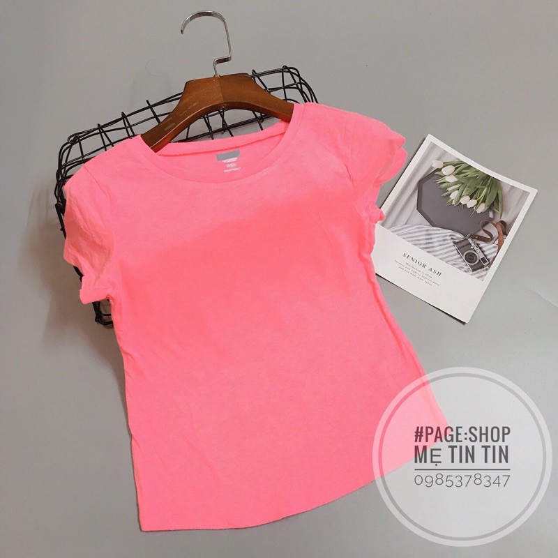 [OLDNAVY] áo cộc tay -chất cotton màu hồng neon trơn size:5y(15-17kg)