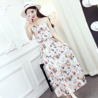 Đầm hoa 2 dây eo bo thun