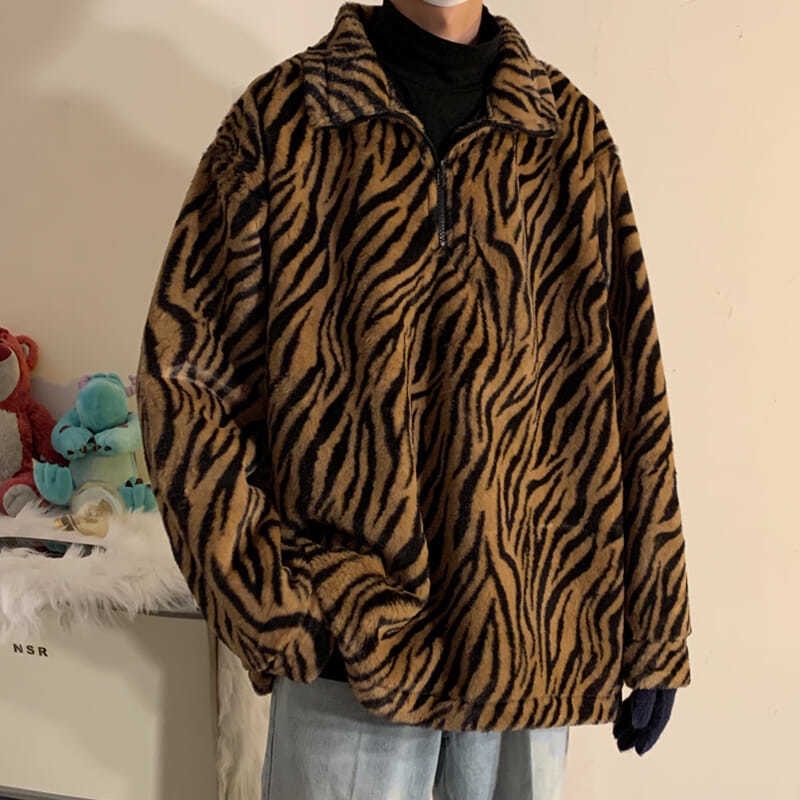 Áo polo lông hoạ tiết ngựa vằn dáng unisex phù hợp cho nam và nữ hàng taobao