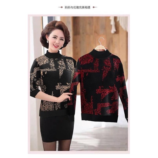 Áo thun cổ lọ tay dài lót nhung thời trang thu đông cho phụ nữ trung niên