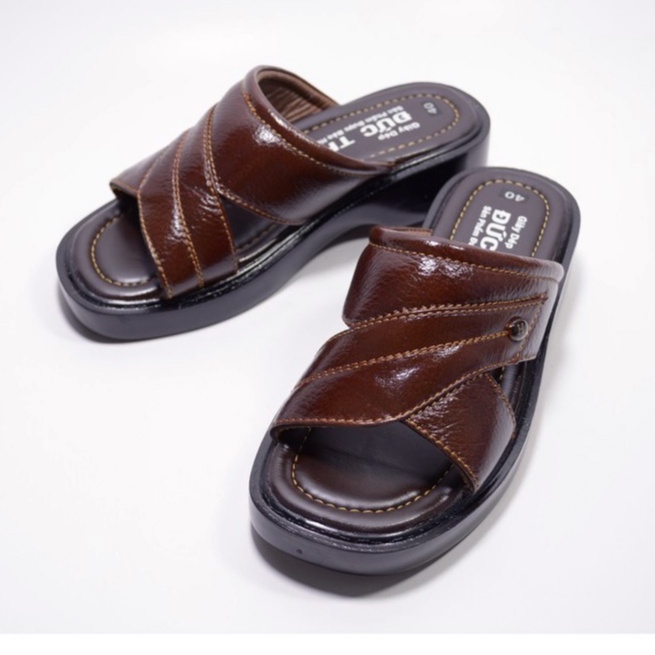 Dép Nam Quai Ngang Trung Niên Da Bò Cao Cấp