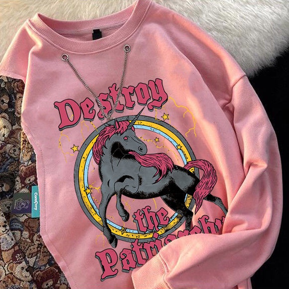 Áo sweater dài tay dáng rộng thiết kế mới thời trang mùa thu