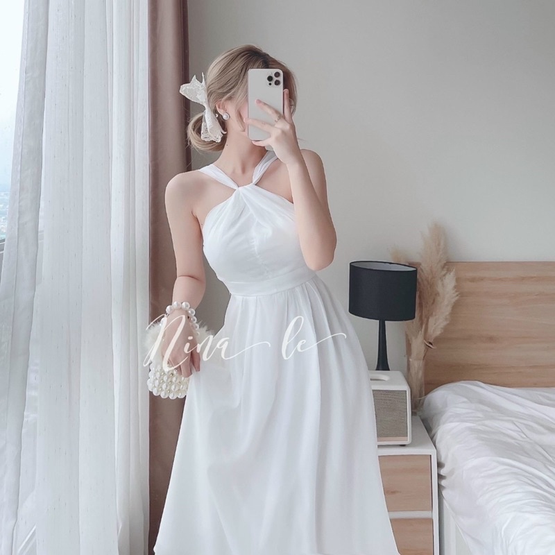 VÁY DỰ TIỆC CỔ YẾM HỒNG TRẮNG CÚP NGỰC DÁNG XOÈ DỰ TIỆC - GD238