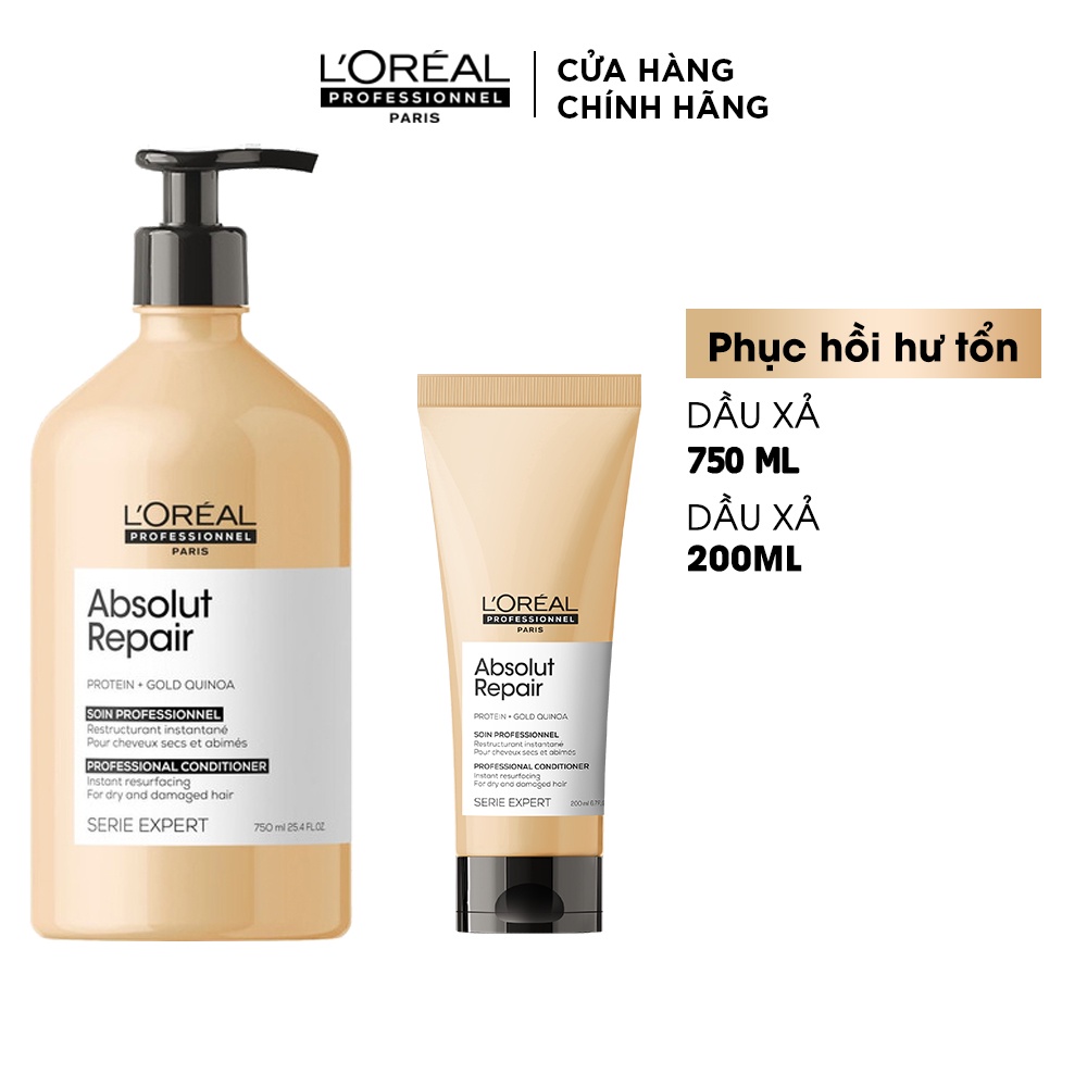 (Chính Hãng) Dầu Xả Loreal Serie Expert Absolut Repair Conditioner Gold Quinoa Phục Hồi Tóc Hư Tổn